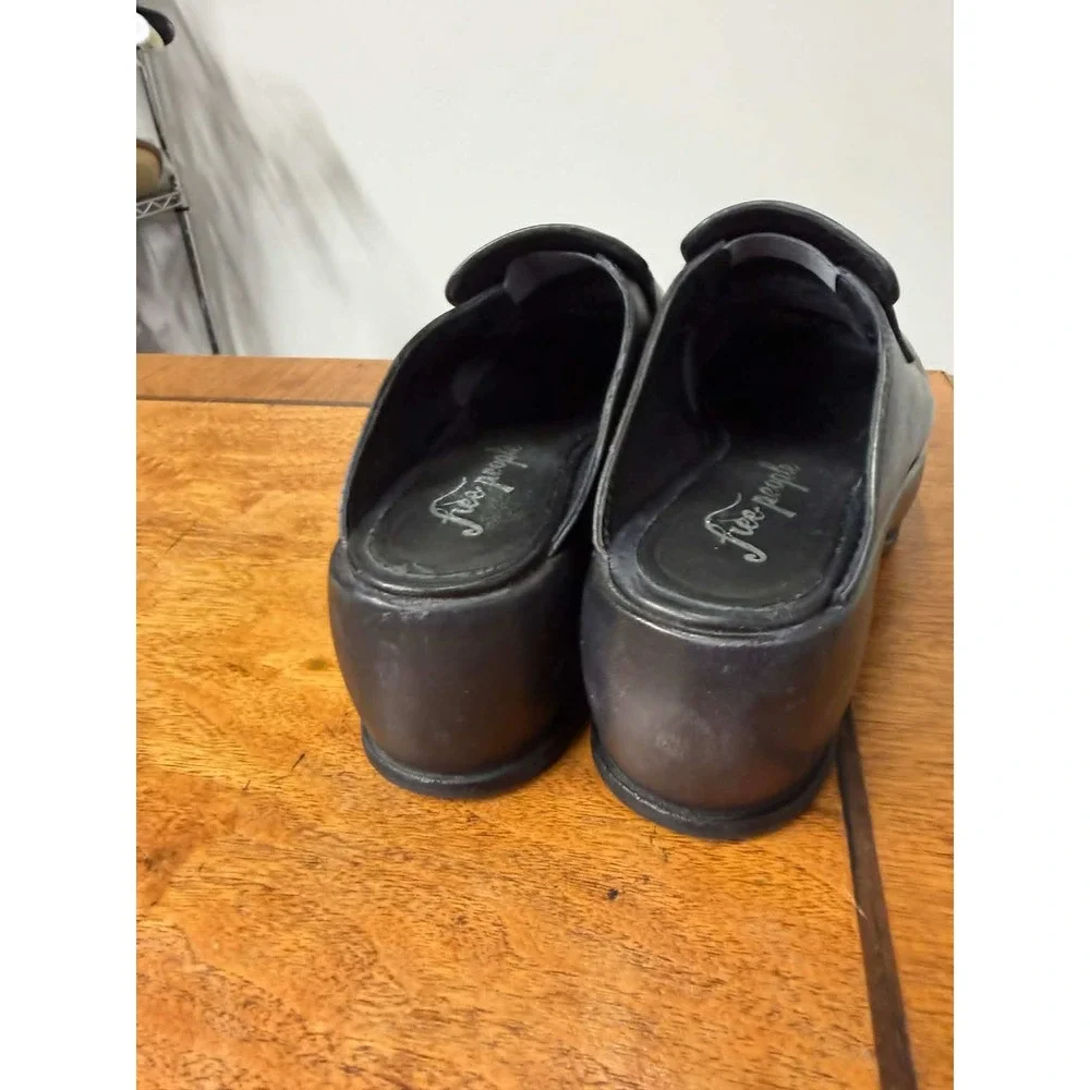 Free‎ People 7.5 Winston Black Leather Platform Penny Loafer Mules Slip On Shoes